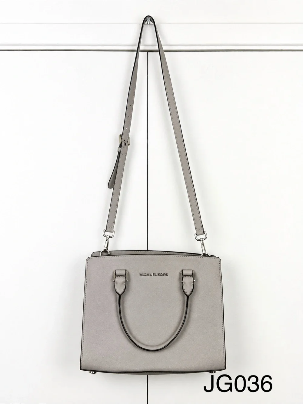 Michael Kors Selma Medium Pearl Grey Saffiano Leather Satchel